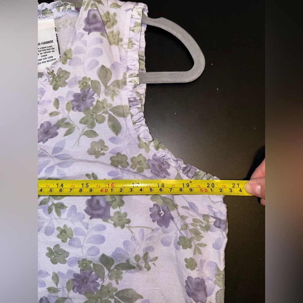 Kathy Ireland Floral Linen Vintage Shift Purple Midi V Neck Deadstock dress Larg - Picture 6 of 7